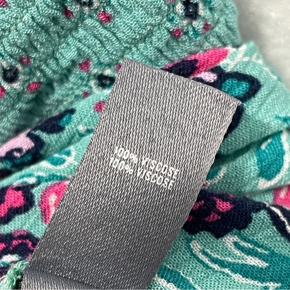 Aerie Tiered Teal Floral Bohemian Maxi Skirt Elastic Ruched Waistband Size XL - Picture 5 of 7